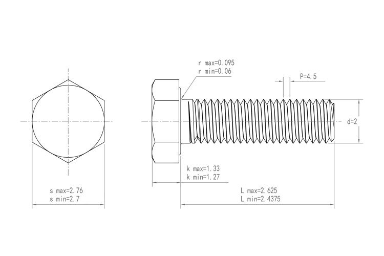BSF BOLT BS 1083 2-5/8 Drawing